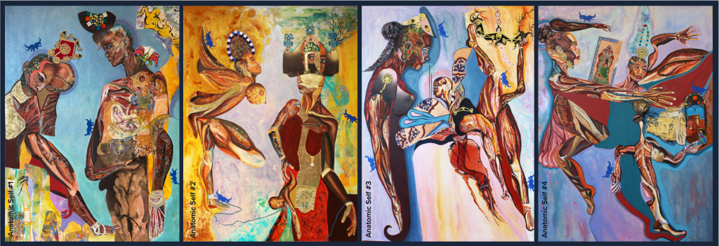 Four of Afarin Rahmanifar's Paintings in a row.